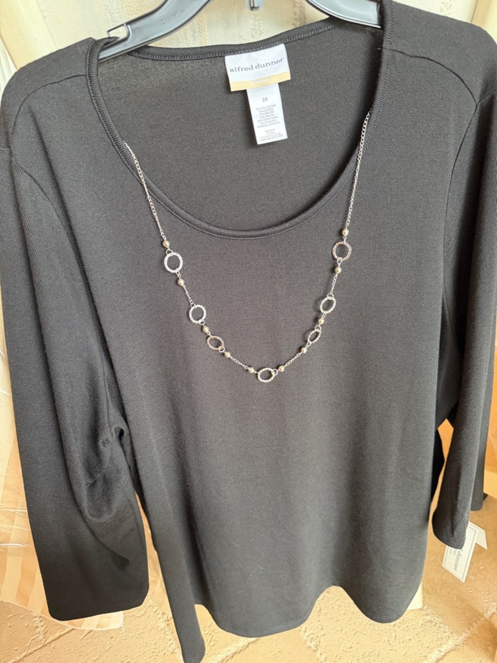 Alfred Dunner Black Scoop Neck Long Sleeve Top